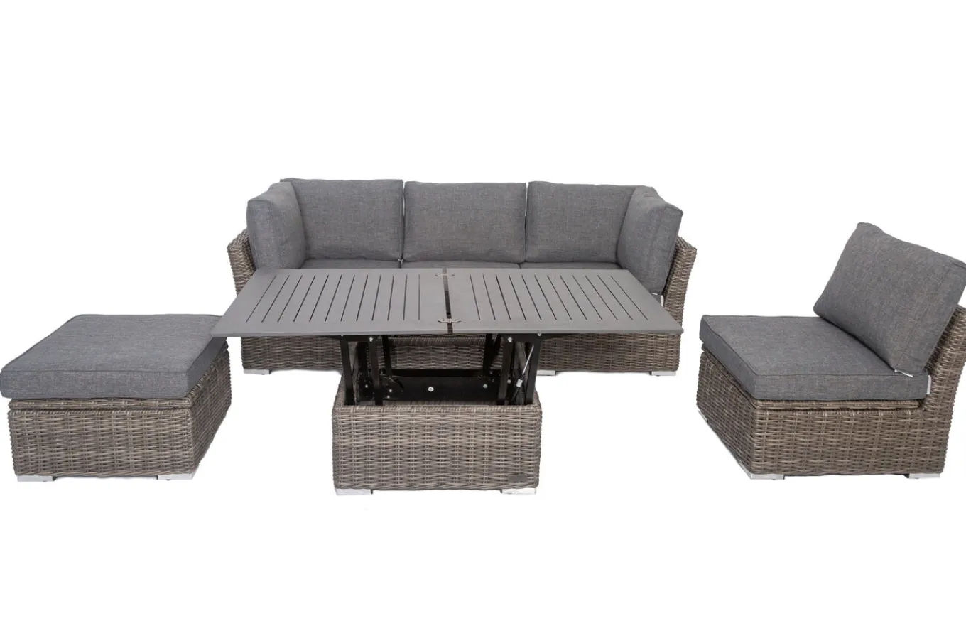 Online Gartenlounge Set, grau, Polyrattan, inkl. Loungetisch, für 5 Personen, wasserfeste Kissenbox Polyrattan-Gartenmöbel|Gartenlounge