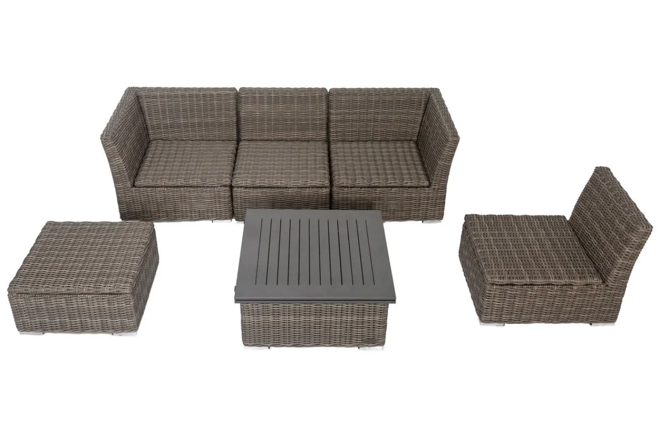 Online Gartenlounge Set, grau, Polyrattan, inkl. Loungetisch, für 5 Personen, wasserfeste Kissenbox Polyrattan-Gartenmöbel|Gartenlounge