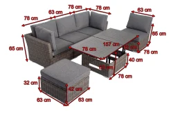 Online Gartenlounge Set, grau, Polyrattan, inkl. Loungetisch, für 5 Personen, wasserfeste Kissenbox Polyrattan-Gartenmöbel|Gartenlounge
