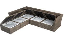 Online Gartenlounge Set, grau, Polyrattan, für 5 Personen, wasserfeste Kissenbox Polyrattan-Gartenmöbel|Gartenlounge