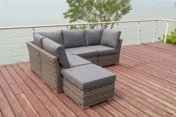 Online Gartenlounge Set, grau, Polyrattan, für 5 Personen, wasserfeste Kissenbox Polyrattan-Gartenmöbel|Gartenlounge