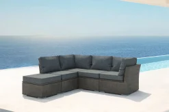 Online Gartenlounge Set, grau, Polyrattan, für 5 Personen, wasserfeste Kissenbox Polyrattan-Gartenmöbel|Gartenlounge