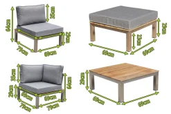 Clearance Gartenlounge, silber/grau, Edelstahl/Teakholz/Textil, für 4 Personen, inkl. Beistelltisch, FSC®-zertifiziertes Produkt Gartenlounge