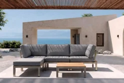 Clearance Gartenlounge, silber/grau, Edelstahl/Teakholz/Textil, für 4 Personen, inkl. Beistelltisch, FSC®-zertifiziertes Produkt Gartenlounge