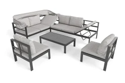 Hot Gartenlounge 5-teilig, schwarz/grau, Aluminium, pflegeleicht, mit Reißverschluss, UV-beständig, wasserabweisend Gartenlounge