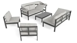 Hot Gartenlounge 5-teilig, schwarz/grau, Aluminium, pflegeleicht, mit Reißverschluss, UV-beständig, wasserabweisend Gartenlounge