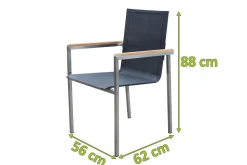 Sale Gartensessel, schwarz, Edelstahl/Textilene, Armlehnen aus Teak, 56x67x88cm Edelstahl-Gartenmöbel|Gartenstühle & Gartensessel