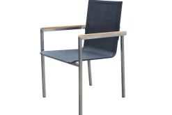 Sale Gartensessel, schwarz, Edelstahl/Textilene, Armlehnen aus Teak, 56x67x88cm Edelstahl-Gartenmöbel|Gartenstühle & Gartensessel