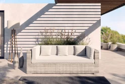 Outlet Gartensofa, 3-Sitzer, beige, Polyrattan, 209 x 84 cm, mit Kissenboxfunktion Polyrattan-Gartenmöbel|Gartenbänke & Gartensofas