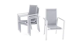 Sale Glasgow 4er Stapelsessel-Set, weiß, Alu/Textilene, 65 x 60 cm, witterungsbeständig, pulverbeschichtet, korrosionsbeständig Aluminium-Gartenmöbel|Gartenstühle & Gartensessel