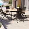 Online Glasgow Garten-Essgruppe für 6 Personen, anthrazit matt/natur, Alu/Holzimitat, klappbar,pulverbeschichtet Aluminium-Gartenmöbel