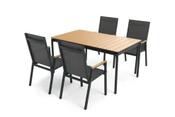 Outlet Glasgow Garten-Essgruppe für 4 Personen, anthrazit matt/natur, Alu/Edelstahl, stapelbar, pulverbeschichtet, hohe Belastbarkeit Garten-Essgruppen|Aluminium-Gartenmöbel