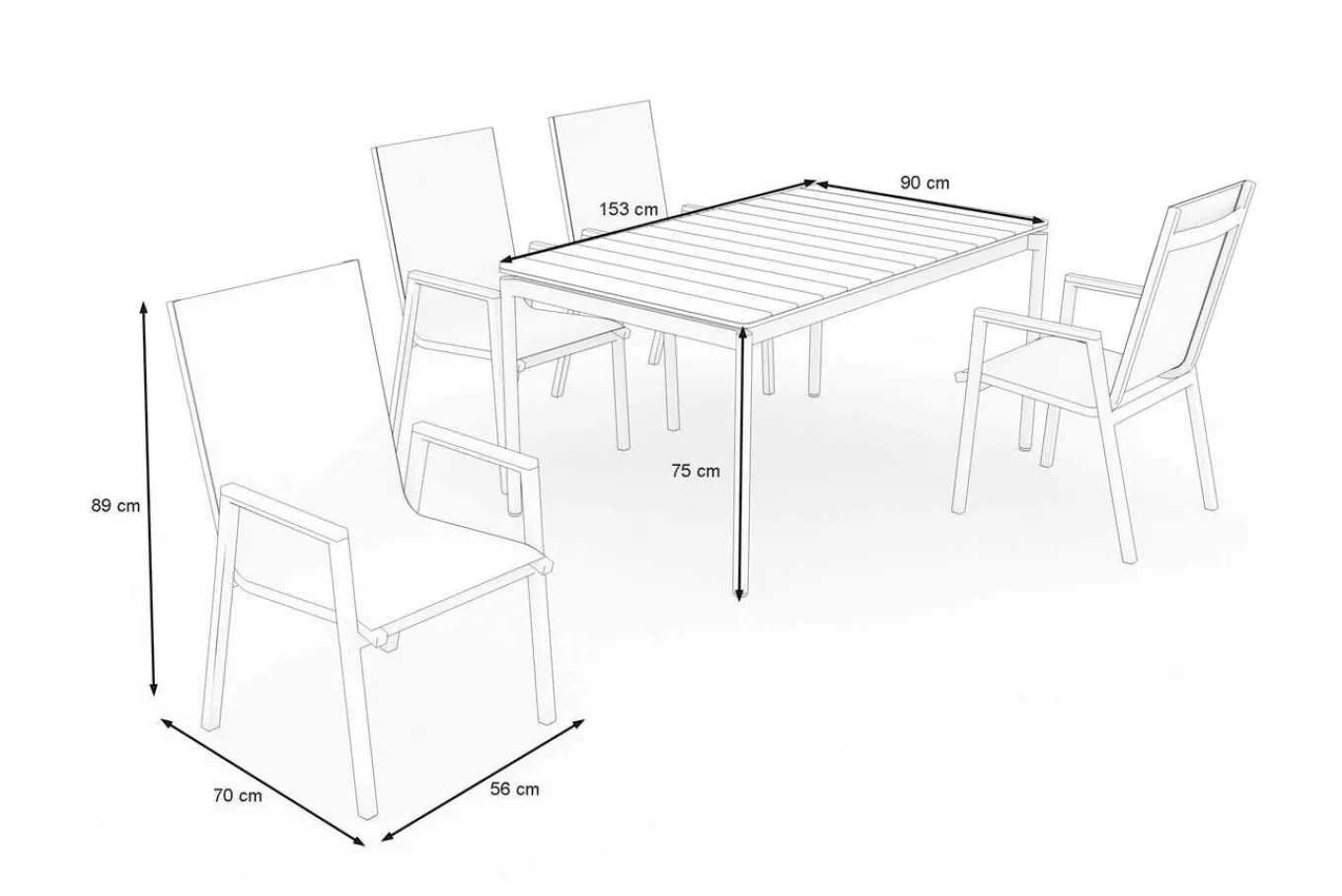 Outlet Glasgow Garten-Essgruppe für 4 Personen, anthrazit matt/natur, Alu/Edelstahl, stapelbar, pulverbeschichtet, hohe Belastbarkeit Garten-Essgruppen|Aluminium-Gartenmöbel