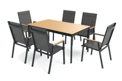 Sale Glasgow Garten-Essgruppe, 6 Personen, 150cm, Alu/Holzimitat Garten-Essgruppen|Aluminium-Gartenmöbel