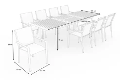Discount Glasgow Garten-Essgruppe für 8 Personen, Edelstahl/Textilene, ausziehbarer Tisch 200/300 x 100 cm, stapelbare Sessel, FSC®-zertifiziertes Produkt Garten-Essgruppen|Aluminium-Gartenmöbel