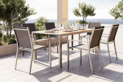 Glasgow Garten-Essgruppe für 6 Personen, schwarz/natur, Edelstahl/Textilene, 180 x 90 cm, stapelbar, FSC®-zertifiziertes Produkt Garten-Essgruppen|Aluminium-Gartenmöbel
