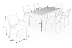 Sale Glasgow Garten-Essgruppe mit 6 Sesseln, schwarz/natur, Edelstahl/Textilene, Esstisch 200 x 90 cm, stapelbare Sessel, FSC®-zertifiziertes Produkt Garten-Essgruppen|Aluminium-Gartenmöbel