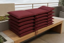 Green 6er-Set Sitzkissen für Hochlehner, bordeaux, recyceltes Polyester, hautsympathisch, mit Rückengurt und Bindekordeln Hochlehner-Auflagen