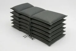 Online Green 6er-Set Sitzkissen für Niederlehner, anthrazit, recyceltes Polyester, hautsympathisch, mit Rückengurt und Bindekordeln Niedriglehner-Auflagen