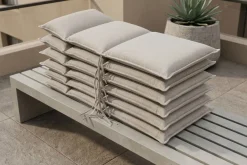 Online Green 6er-Set Sitzkissen für Niederlehner, nature, recyceltes Polyester, hautsympathisch, mit Rückengurt und Bindekordeln Niedriglehner-Auflagen