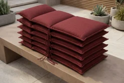 Best Green 6er-Set Sitzkissen für Niederlehner, bordeaux, recyceltes Polyester, hautsympathisch, mit Rückengurt und Bindekordeln Niedriglehner-Auflagen