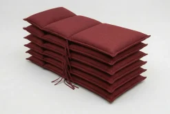 Best Green 6er-Set Sitzkissen für Niederlehner, bordeaux, recyceltes Polyester, hautsympathisch, mit Rückengurt und Bindekordeln Niedriglehner-Auflagen