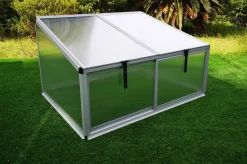 New Hochbeetaufsatz mit Schiebetüren, silber, Alu/Polycarbonat, 116x86x60 cm, pulverbeschichtet Hochbeet|Gartenmöbel-Zubehör & Ersatzteile