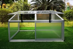 New Hochbeetaufsatz mit Schiebetüren, silber, Alu/Polycarbonat, 116x86x60 cm, pulverbeschichtet Hochbeet|Gartenmöbel-Zubehör & Ersatzteile