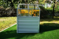 New Hochbeetaufsatz mit Schiebetüren, silber, Alu/Polycarbonat, 116x86x60 cm, pulverbeschichtet Hochbeet|Gartenmöbel-Zubehör & Ersatzteile