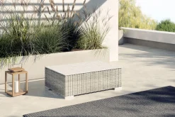 Outlet Kaffeetisch, desert-beige, Polyrattan/Glas, 94 x 65 x 31 cm, beschichtet, witterungsbeständig, hohe Belastbarkeit Gartentische|Aluminium-Gartenmöbel