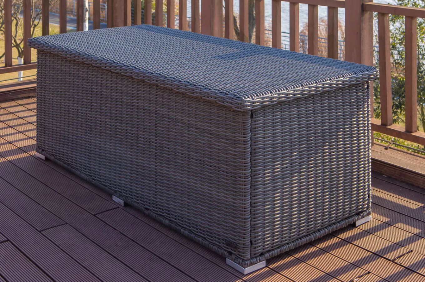 New Kissenbox L, grau, Polyrattan, 204x94x75cm Polyrattan-Gartenmöbel|Auflagenbox