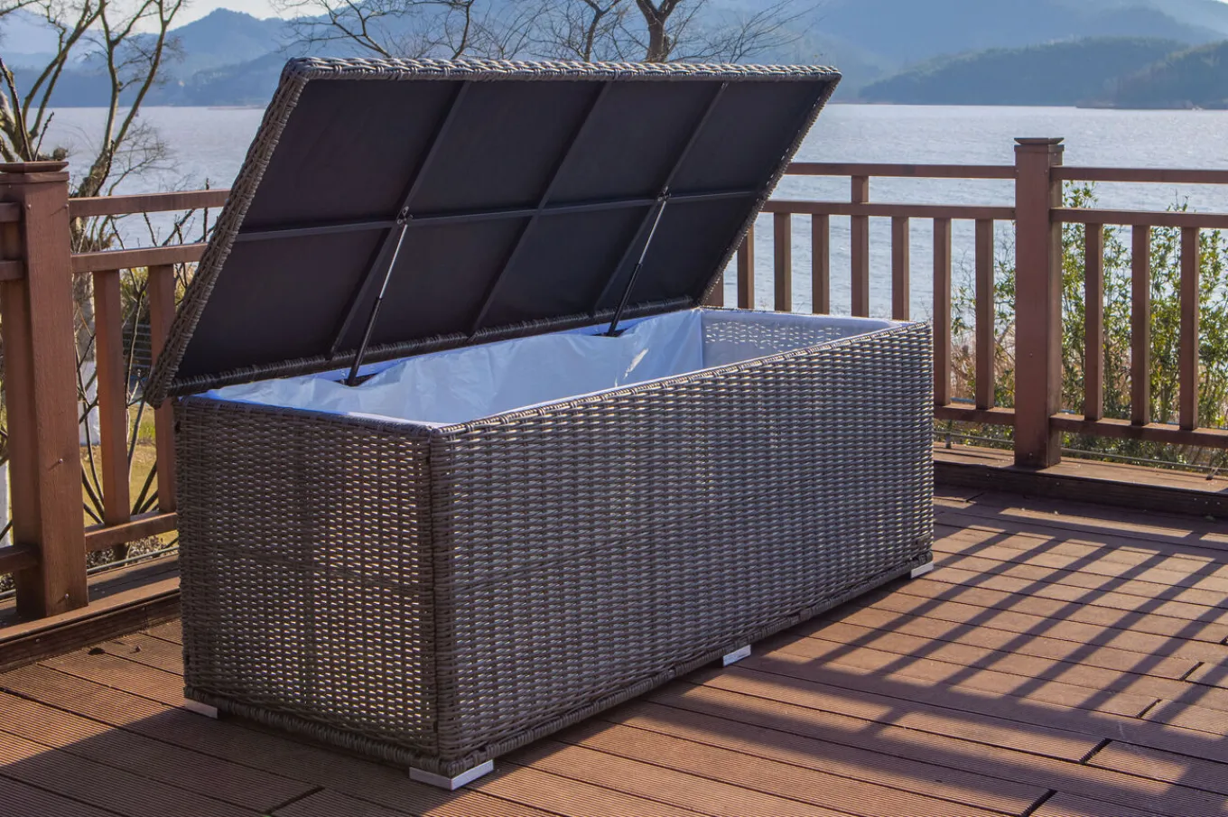 New Kissenbox L, grau, Polyrattan, 204x94x75cm Polyrattan-Gartenmöbel|Auflagenbox