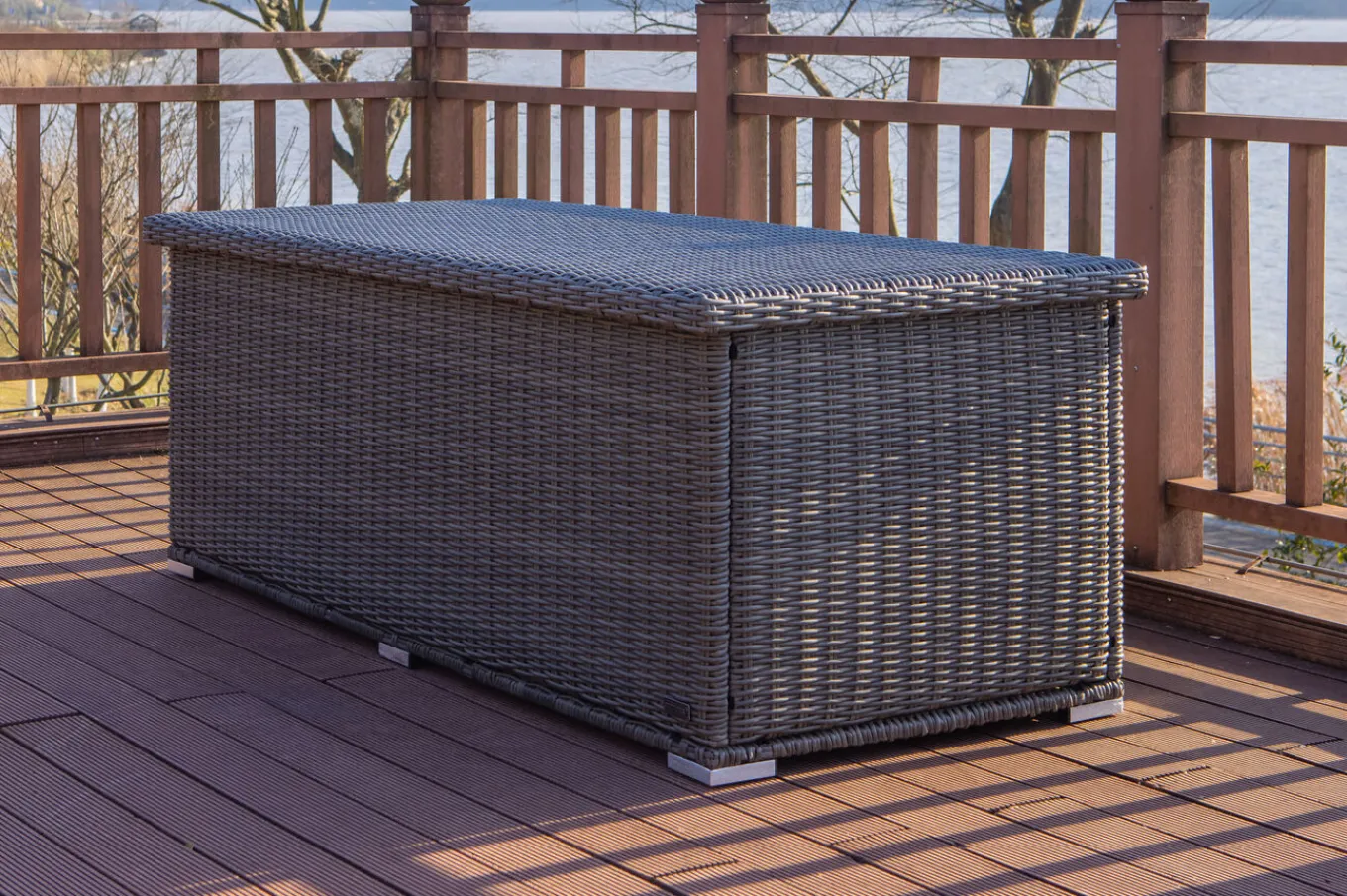 New Kissenbox L, grau, Polyrattan, 204x94x75cm Polyrattan-Gartenmöbel|Auflagenbox