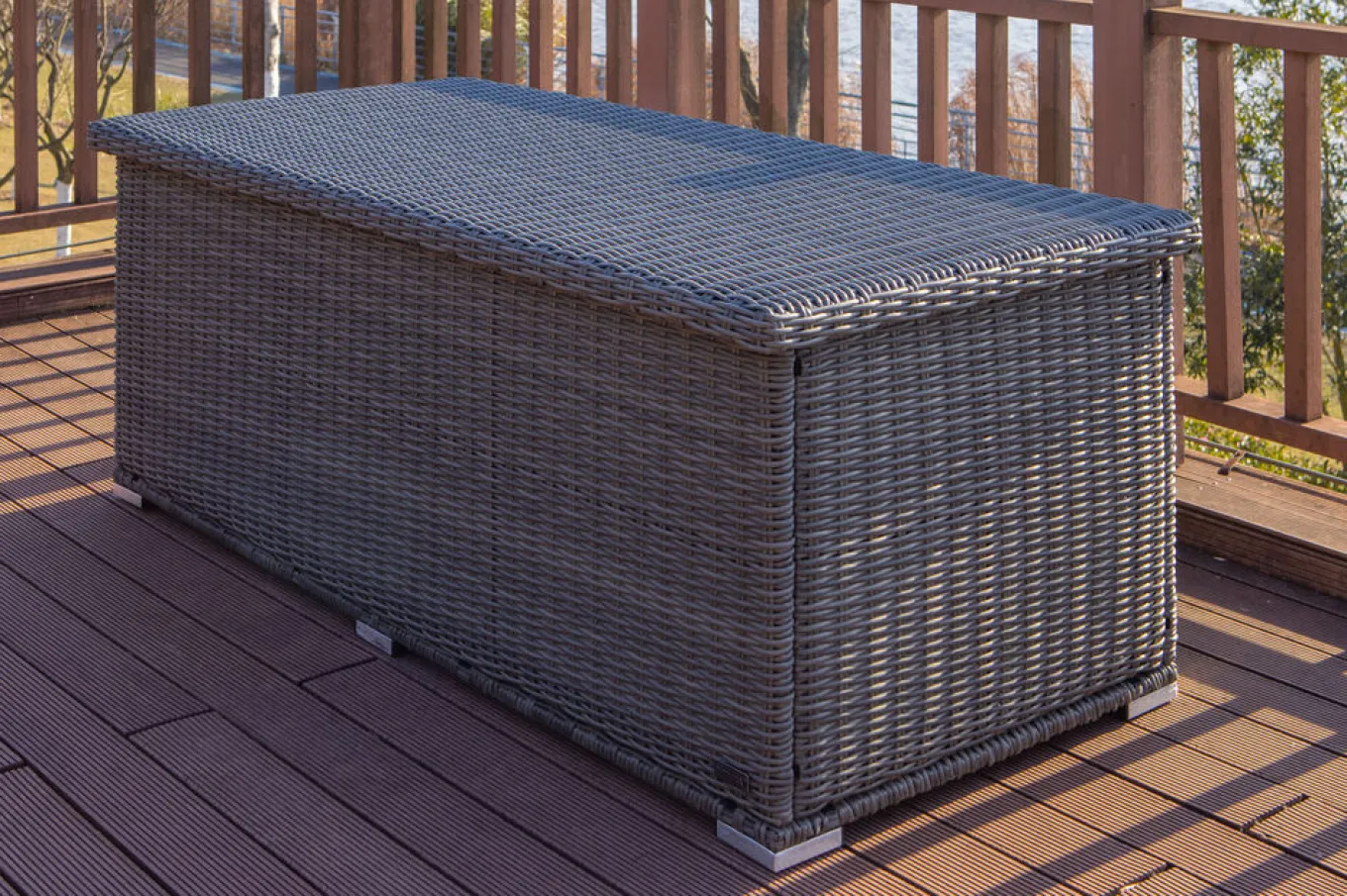New Kissenbox L, grau, Polyrattan, 204x94x75cm Polyrattan-Gartenmöbel|Auflagenbox