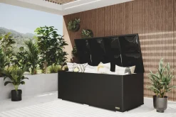 Kissenbox, schwarz, Polyrattan, 204x94x75cm Polyrattan-Gartenmöbel|Auflagenbox