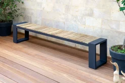 Best Kona Bank, dark grey/natur, Alu/recyceltes Teak, 240x40x45cm, rustikal gebürstet, U-Gestell, FSC®-zertifiziertes Produkt Gartenbänke & Gartensofas