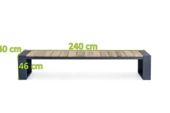 Best Kona Bank, dark grey/natur, Alu/recyceltes Teak, 240x40x45cm, rustikal gebürstet, U-Gestell, FSC®-zertifiziertes Produkt Gartenbänke & Gartensofas
