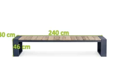Best Kona Bank, dark grey/natur, Alu/recyceltes Teak, 240x40x45cm, rustikal gebürstet, U-Gestell, FSC®-zertifiziertes Produkt Gartenbänke & Gartensofas