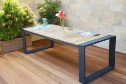 Discount Kona Esstisch, dark grey/natur, Alu/recyceltes Teak, 240x100x76cm, rustikal gebürstet, U-Gestell, FSC®-zertifiziertes Produkt Gartentische