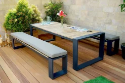 Hot Kona Garten-Essgruppe, dark grey/natur, Alu/recyceltes Teak, Esstisch 240x100cm, 2x Bank 240x40cm, U-Gestell, FSC®-zertifiziertes Produkt Garten-Essgruppen
