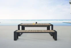 Hot Kona Garten-Essgruppe, dark grey/natur, Alu/recyceltes Teak, Esstisch 240x100cm, 2x Bank 240x40cm, U-Gestell, FSC®-zertifiziertes Produkt Garten-Essgruppen