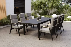 Sale Korba Garten-Essgruppe, 6 Personen, ausziehbarer Tisch 180–240 cm, Aluminium/Teak, inkl. Polster Garten-Essgruppen|Aluminium-Gartenmöbel
