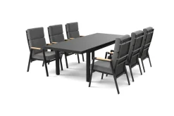 Sale Korba Garten-Essgruppe, 6 Personen, ausziehbarer Tisch 180–240 cm, Aluminium/Teak, inkl. Polster Garten-Essgruppen|Aluminium-Gartenmöbel