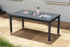 Clearance Korba Garten-Essgruppe mit 4 Sesseln, anthrazit matt, Alu/Teak, ausziehbarer Tisch 180/240 x 100 cm, inkl. Polster Garten-Essgruppen|Aluminium-Gartenmöbel
