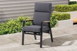Clearance Korba Garten-Essgruppe mit 4 Sesseln, anthrazit matt, Alu/Teak, ausziehbarer Tisch 180/240 x 100 cm, inkl. Polster Garten-Essgruppen|Aluminium-Gartenmöbel