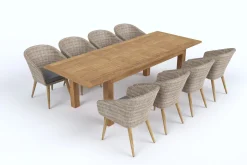Kota Garten-Essgruppe, grau/natur, Akazie/Polyrattan/Alu, Ausziehbarer Tisch 180/220/260 x 100 cm, 8 Sessel, FSC®-zertifiziertes Produkt Garten-Essgruppen|Akazien-Gartenmöbel