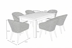 Online Kota Garten-Essgruppe, 6 Personen, ausziehbarer Tisch 180–260 cm, Akazie FSC®-zertifiziert/Polyrattan Garten-Essgruppen|Akazien-Gartenmöbel
