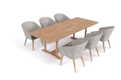 Hot Kota Garten-Essgruppe, grau/natur, Akazie/Polyrattan/Alu, Ausziehbar, 180/240 x 100 cm Tisch, 6 Sessel, FSC®-zertifiziertes Produkt Garten-Essgruppen|Akazien-Gartenmöbel