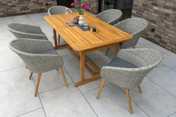 Hot Kota Garten-Essgruppe, grau/natur, Akazie/Polyrattan/Alu, Ausziehbar, 180/240 x 100 cm Tisch, 6 Sessel, FSC®-zertifiziertes Produkt Garten-Essgruppen|Akazien-Gartenmöbel