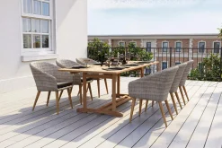 Hot Kota Garten-Essgruppe, grau/natur, Akazie/Polyrattan/Alu, Ausziehbar, 180/240 x 100 cm Tisch, 6 Sessel, FSC®-zertifiziertes Produkt Garten-Essgruppen|Akazien-Gartenmöbel